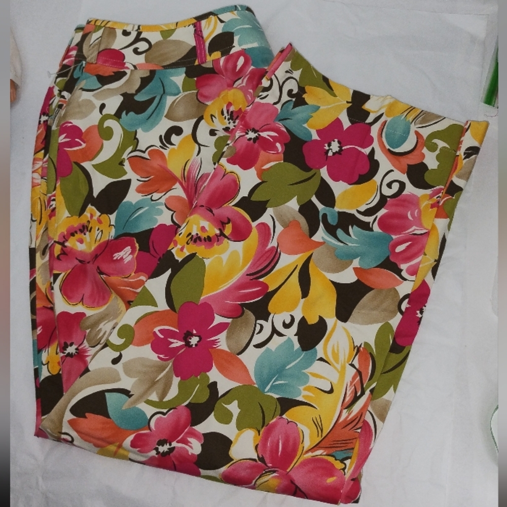 Talbots Women’s Stretch Floral Straight Leg Casual Pants Multicolor Size 16P